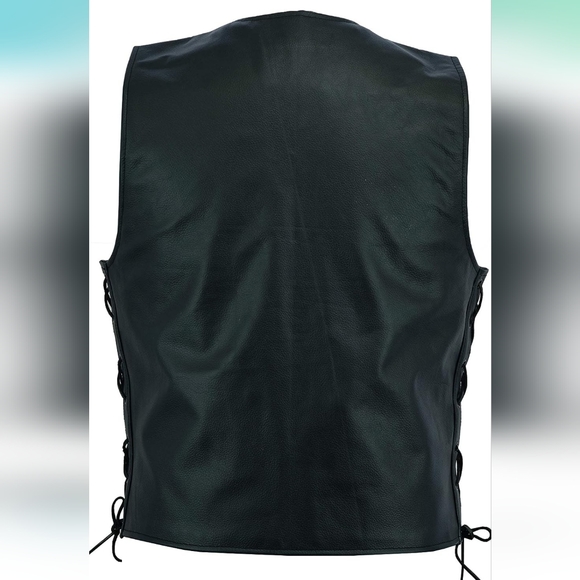 Men's Classic Motorbike Biker Leather Vest with Side Laces - Picture 3 of 3